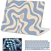AKIT Compatible with MacBook Air 13 inch Case 2026 2025 2024-2022 M4 M3 M2 A3240 A3113 A2681, Unique Pattern Hard Shell Laptop Case+Screen Protector+Keyboard Cover for Mac Air 13.6 inch, Blue Wave