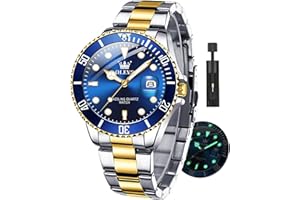 OLEVS Watches for Men with Date Luxury Big Face Waterproof Mens Wristwatch Analog Dress Two Tone Stainless Steel Man Watch Luminous Relojes De Hombre Calendar(Green/Blue/Black Dial