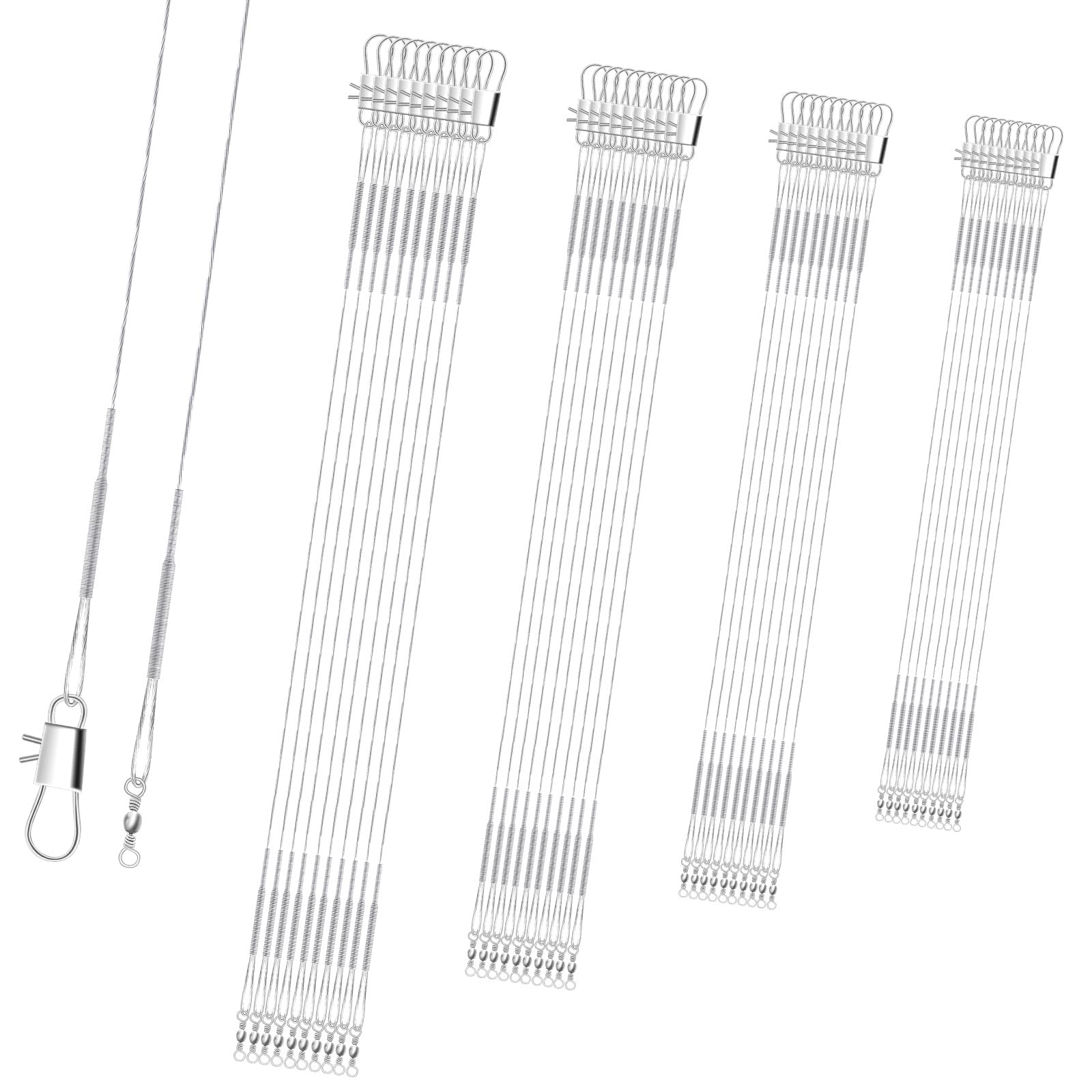 KINBOM 40pcs Fishing Leaders, Anti-bite Stainless Steel Wire Leaders Fishing Leaders Line with Swivels for Saltwater and Freshwater (6 inch/ 8 inch/ 10 inch /12 inch, Silver)