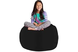 POSH CREATIONS Posh Stuffable Kids Stuffed Animal Storage Bean Bag Chair Cover - Childrens Toy Organizer, Large 38" - Solid Black