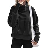 Fisoew Fleece Sweatshirts for Women Sherpa Long Sleeve Turtleneck Winter Pullover Tops Thumb Hole