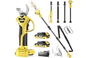 2 in 1 Electric Pruning Shears Cordless with Pole, 1400W Brushless Motor Pruner,13.5Ft Reach, 1.6" Cutting Diameter, 0-180°Ve