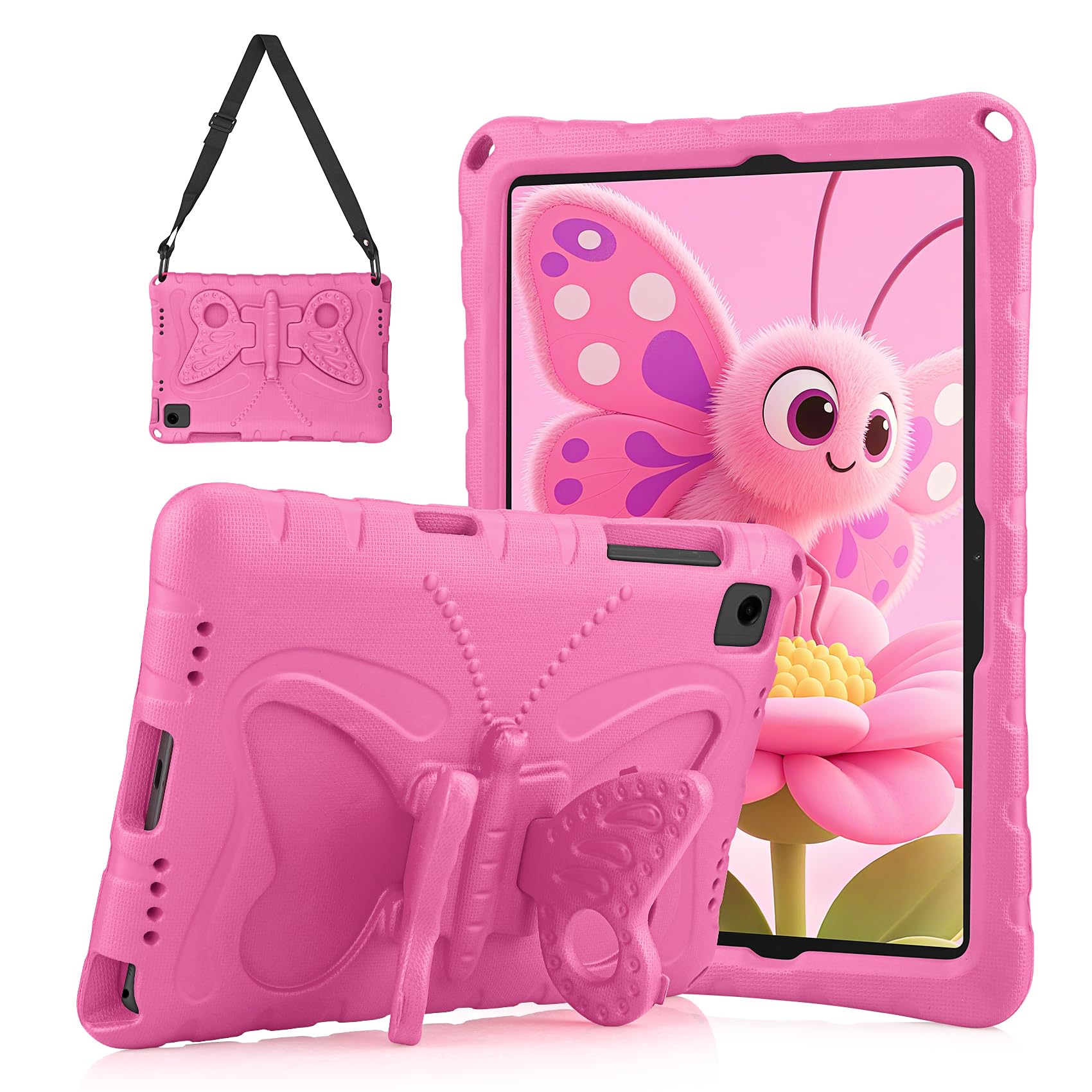 Photo 1 of YEBOLU for Samsung Galaxy Tab A9 Plus Case Kids Tablet Case for Galaxy A9+ with Butterfly Wings Stand Shoulder Strap Soft EVA Shockproof Protective Cover for Galaxy Tab A9+ 11 Inch 2023, Rose Red
