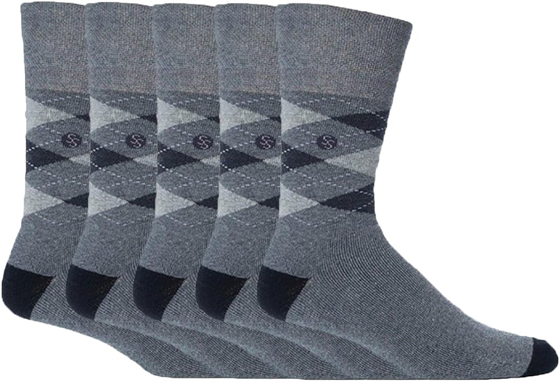 Gentle Grip 5 pair mens patterned no elastic loose top cushion foot