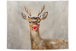 LUVADIAN Christmas Tapestry, Red Nose Reindeer Christmas Tapestry Wall Hanging, Reindeer Christmas Decor, Rustic Christmas Wall Art Blanket for Home Bedroom Living Room Office Decor, 50x60 Inch