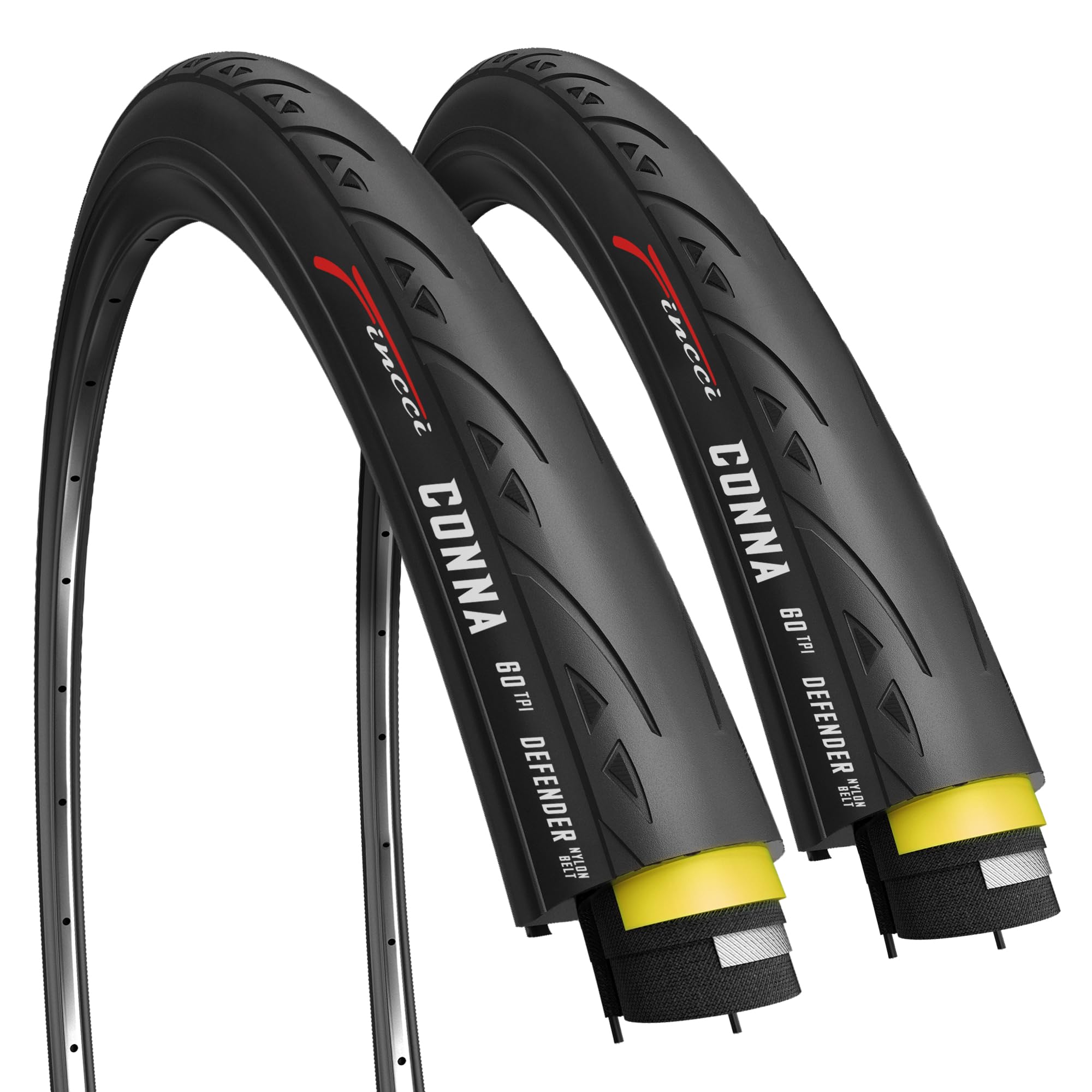 Fincci Road Bike 700x23c Tyres - Turbo Trainer Foldable Slick 700c Tyres with 1mm Nylon Puncture Proof 60 TPI, Training Tyre 23-622 for Race, Gravel, Carrera and Touring Bicycles - Wheelset 28 inch