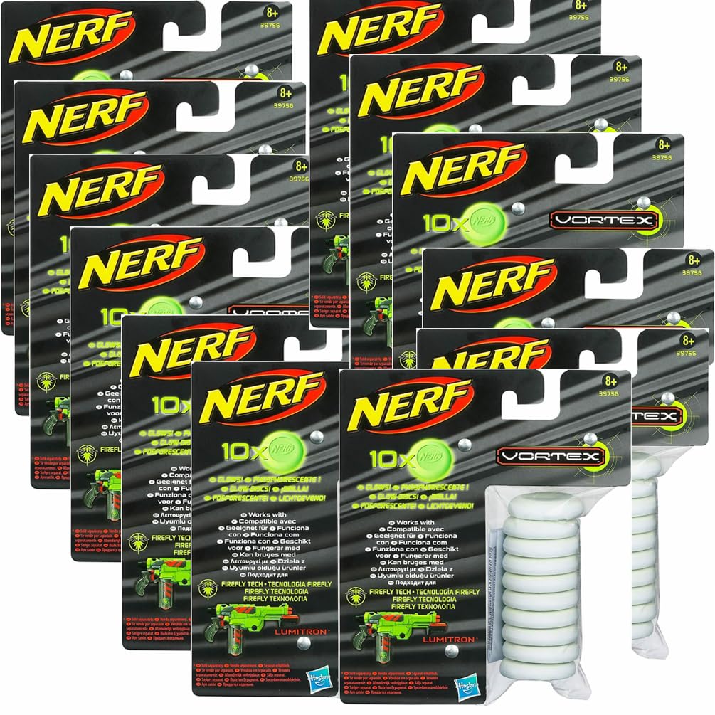 120 x Nerf Vortex Glow in the Dark Disc Ammo Refill Pack | Compatible with Proton, Vigilon, Praxis, Nitron, Diatron and Lumitron Blaster Guns