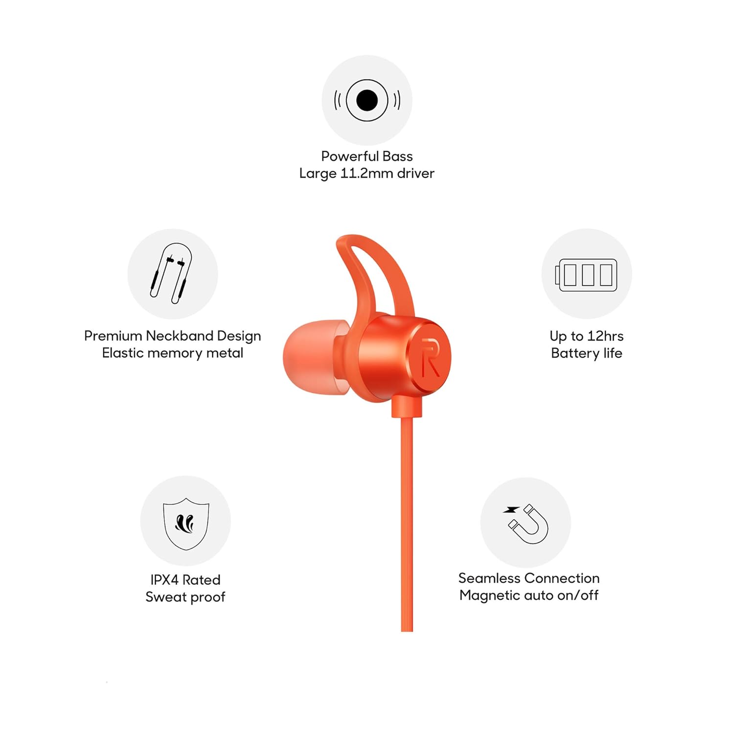 Realme Buds Wireless in-Ear Bluetooth with mic (Orange)