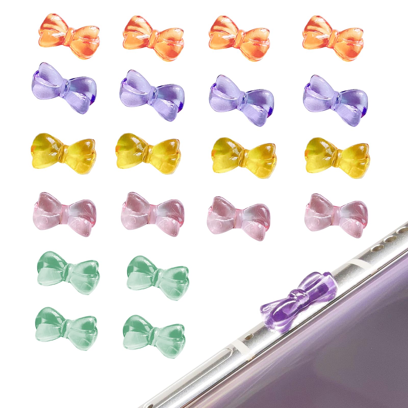 KASESSS 20 Pieces USB C Dust Plug, Silicone USB C Protector, Cute USB C Port Cover, Bow Tie Styling USB C Dust Cover, Colourful USB C Cover, USB Dust Cover with Most Type-C Mobile Phones & Tablet