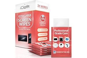 iCloth 70% Isopropyl Alcohol XL Screen and Electronics Wipes, Lint-Free, Streak-Free, Fast-Drying, Removes Dust and Fingerpri