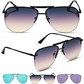 DIFF Tahoe Designer Oversized Aviator Sunglasses for Women UV400, Matte Black + Twilight Gradient