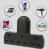 Invero 3 Way Mains Adaptor, 9-Port UK 3 Pin Plug, Cable Free, 13A Black view 5