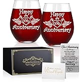 Perfectinsoy Happy 10th Anniversary Wine Glass Set with Metallic Memorial Card, 10th Birthday Wedding Gift for Mom, Dad, Wife, Soulmate, Couple, Funny 10th Anniversary Milestone Gift