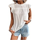 SweatyRocks Women's Ruffle Cap Sleeve Summer Blouse Crew Neck Dressy Casual Tops