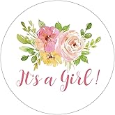 50 It's A Girl Stickers - Baby Shower Favors, Floral Garden Party Decoration, 2 Inch