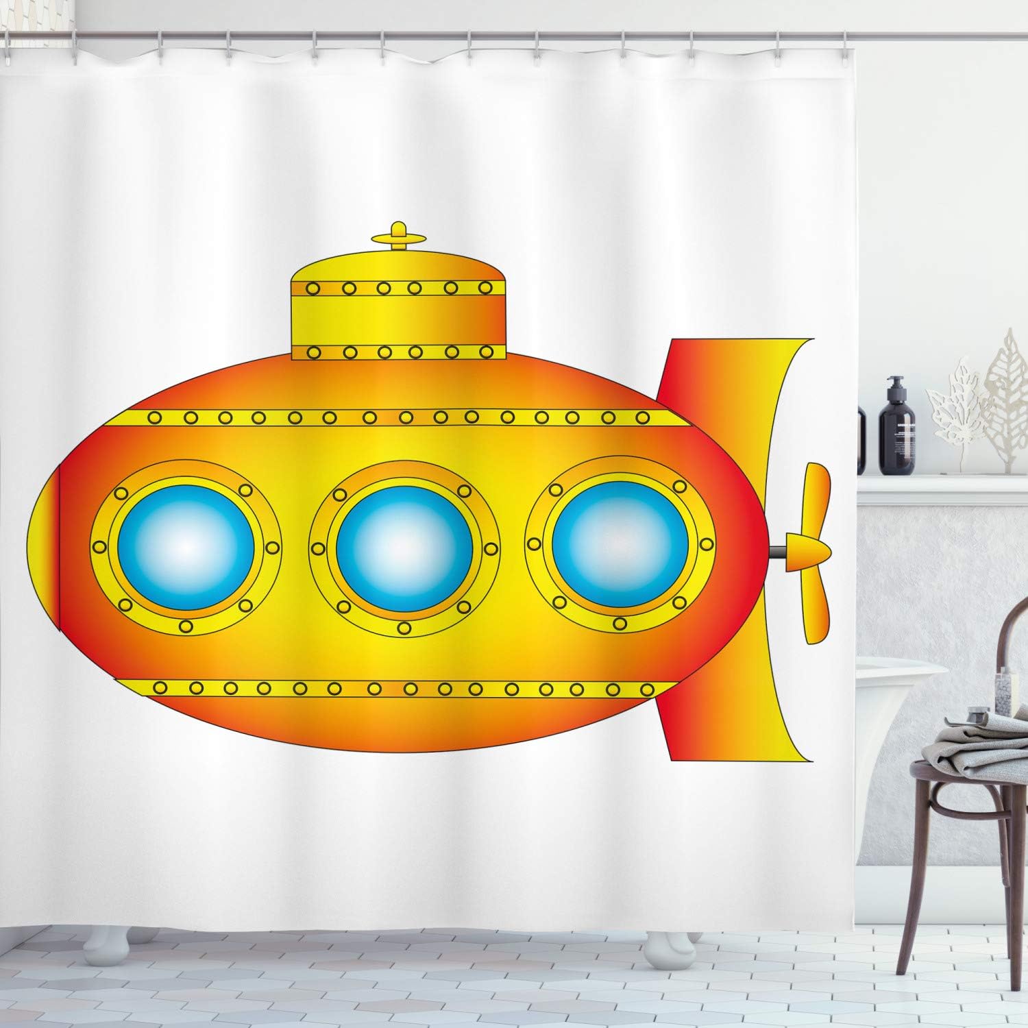 Amazon Com Ambesonne Yellow Submarine Decor Shower Curtain Sea Theme A Submarine On White Background Illustration Print Fabric Bathroom Decor Set With Hooks 70 Inches Orange Yellow Home Kitchen