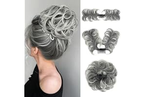 YOUNGWAYS Messy Bun Hair Piece Side Comb Clip in Hair Bun Hairpiece for Women Short Natural Straight Versatile Adjustable Styles Easy Hair pieces (Salt Pepper-C)