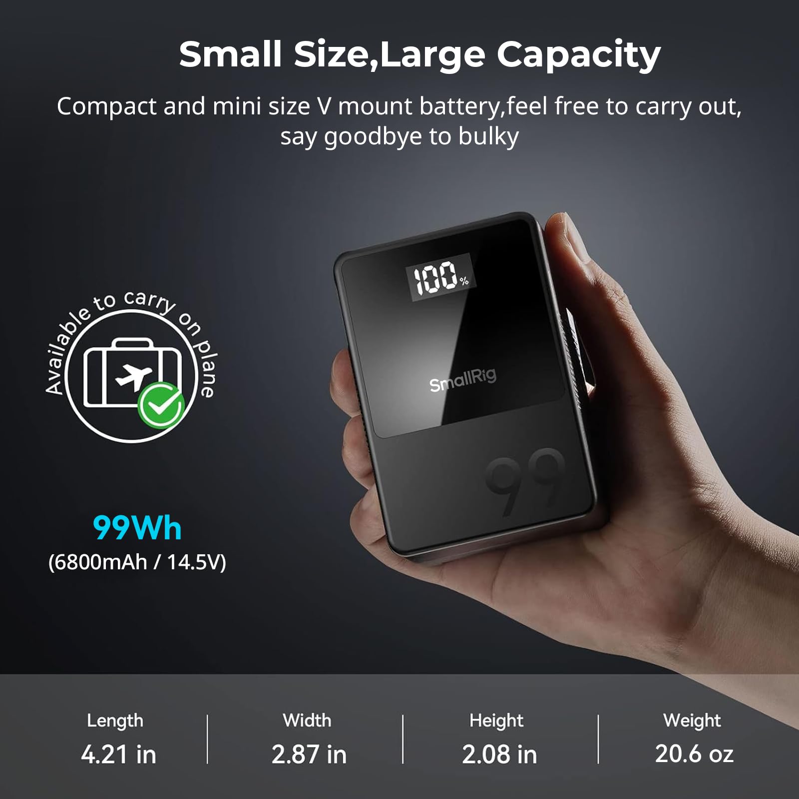 SMALLRIG V Mount Battery VB99, 99Wh / 6800mAh V Lock Battery with 100W Output, 2H Full Charge, with USB-C, D-TAP, USB-A, Dual DC Port, OLED Screen, for Camera, Camcorder, Monitor, Video Light