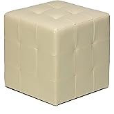 Cortesi Home Braque Tufted Cube Ottoman in Ivory Faux Leather