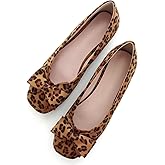 Hee grand Bowknot Square Toe Ballet Flats for Women Fashion Leopard Casual Flats Comfort Slip on Loafers Suede Dress Shoes,Leopard Brown 9