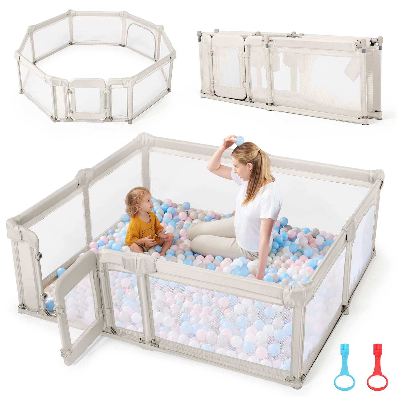Photo 1 of ** BRAND NEW ITEM** Sweeby Foldable Baby Playpen, Baby Gate Playpens for Babies and Toddlers 71x59 Extra Large Play Yard with Door Fence with Mat and Indoor Play Pen,Light Khaki