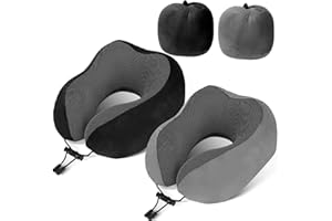 wowpower Airplane Travel Neck Pillow, 100% Pure Memory Foam (4 Seconds Rebound) on Head Support,Upgrade Portable Neck Pillow for Plane and Car Traveling Sleep 2 Pack(Black and Pink)