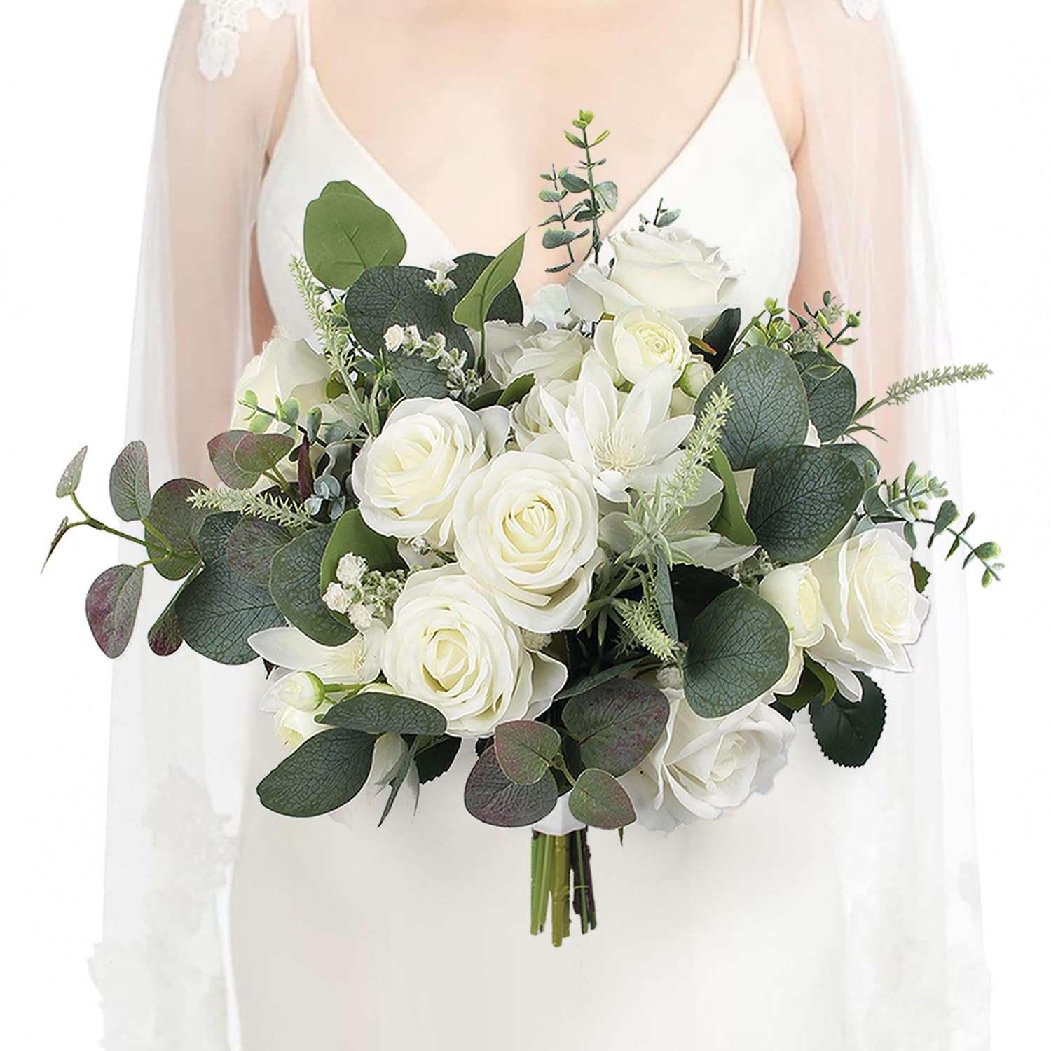 Photo 1 of Rinlong Wedding Bouquets for Bride White Sage Green Bridal Bouquet for Wedding Artificial Flowers Silk Bouquet Ceremony