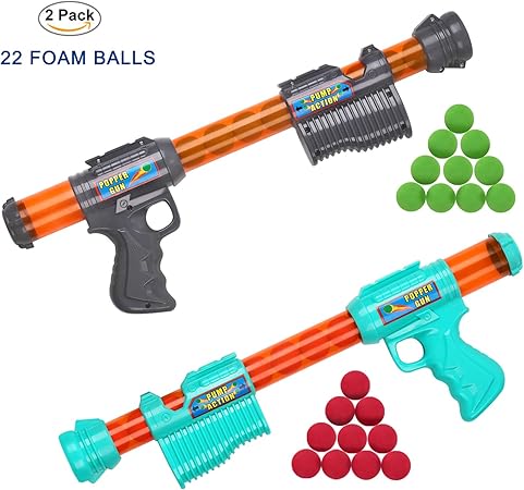 Amazon ポッパーガン おもちゃガン モデルガン ポッパーガンはスカイブルーとグレー 2丁セット バトルパック ソフトボール22個付き 子供のお誕生日プレゼント ベビー用ボール おもちゃ