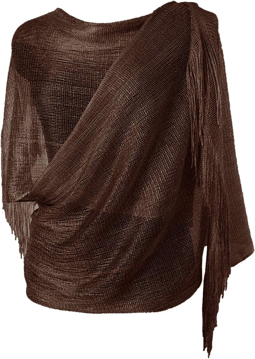 Nightycatty Wedding Evening Wrap Shawl Glitter Metallic Prom Party Scarf with Fringe
