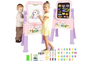 PUPPSITTY Art Easel for Kids, Adjustable Standing Rotatable Double Sided Easel with Painting Accessories, Birthday Christmas Gift for Little Boys and Girls