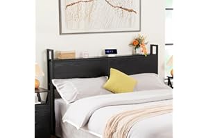 LOAKEKEL Queen Headboard Only, Headboard Queen Size with Outlets and USB Ports, Adjustable Height, Wood Platform Bed Headboard with Storage Rack, Easy Assembly, Black HB051BK