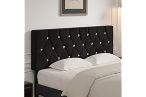 VECELO Tufted Upholstered Headboard King Size, with 6 Adjustable Height from 39.8" to 49.8", Button Diamond Design, Easy Assembly, Classic Black