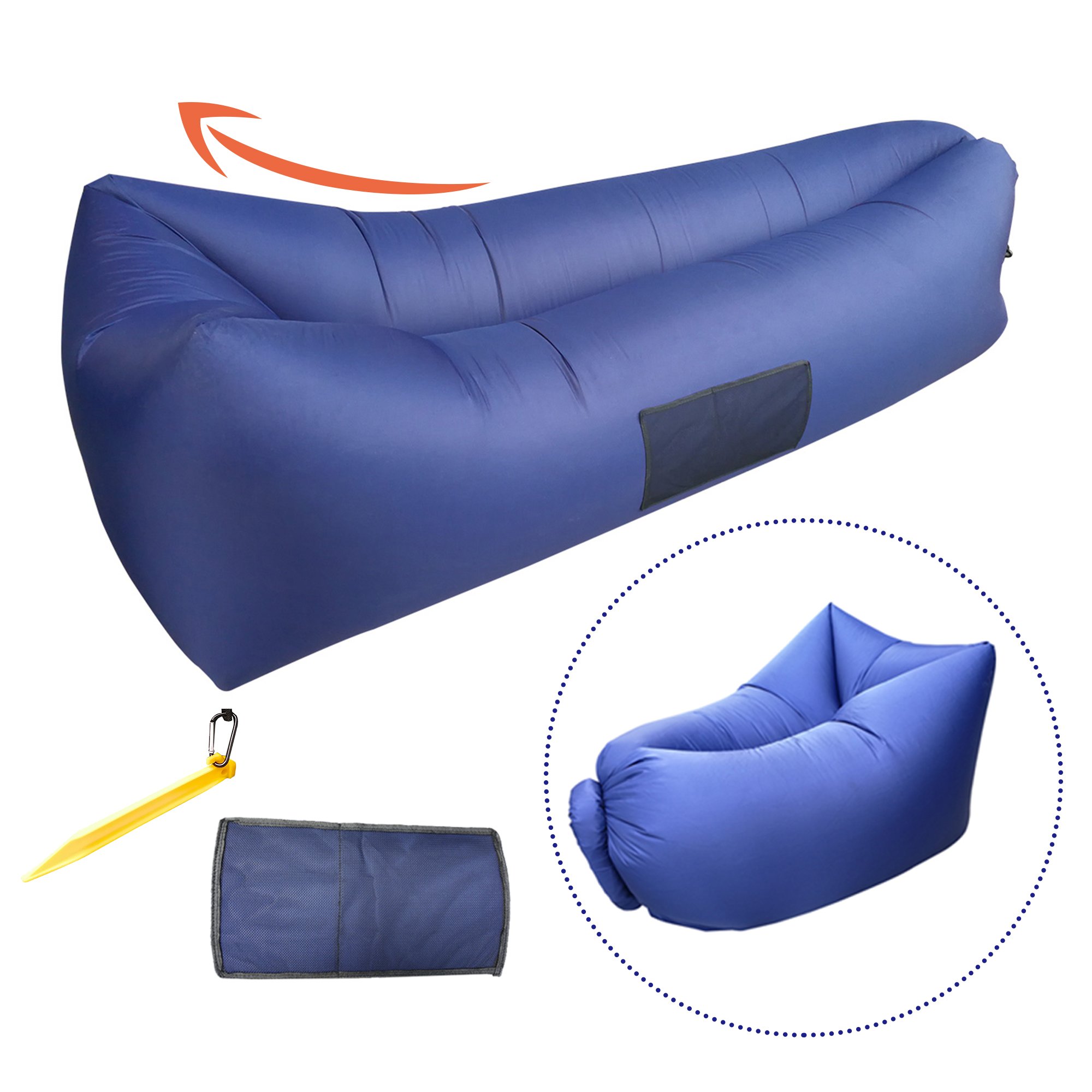 Inflatable Lounger Couch, Air Sofa Bed Chair with Cozy Ergonomic Angle and Fast Inflatable Design, Load-Bearing 500 LBS (Deep Blue)
