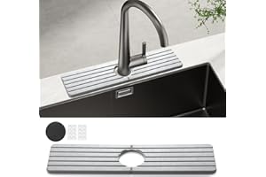 GeeRic 16.8” Rectangle Sink Splash Guard Mat, Stone Absorbent Faucet Mat, Drip Catcher Tray Countertop Kitchen Sink Charcoal