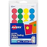 Avery Removable Color-Coding Labels, Removable Adhesive, Assorted Colors, 3/4" Diameter, 1,008 Labels (5472)