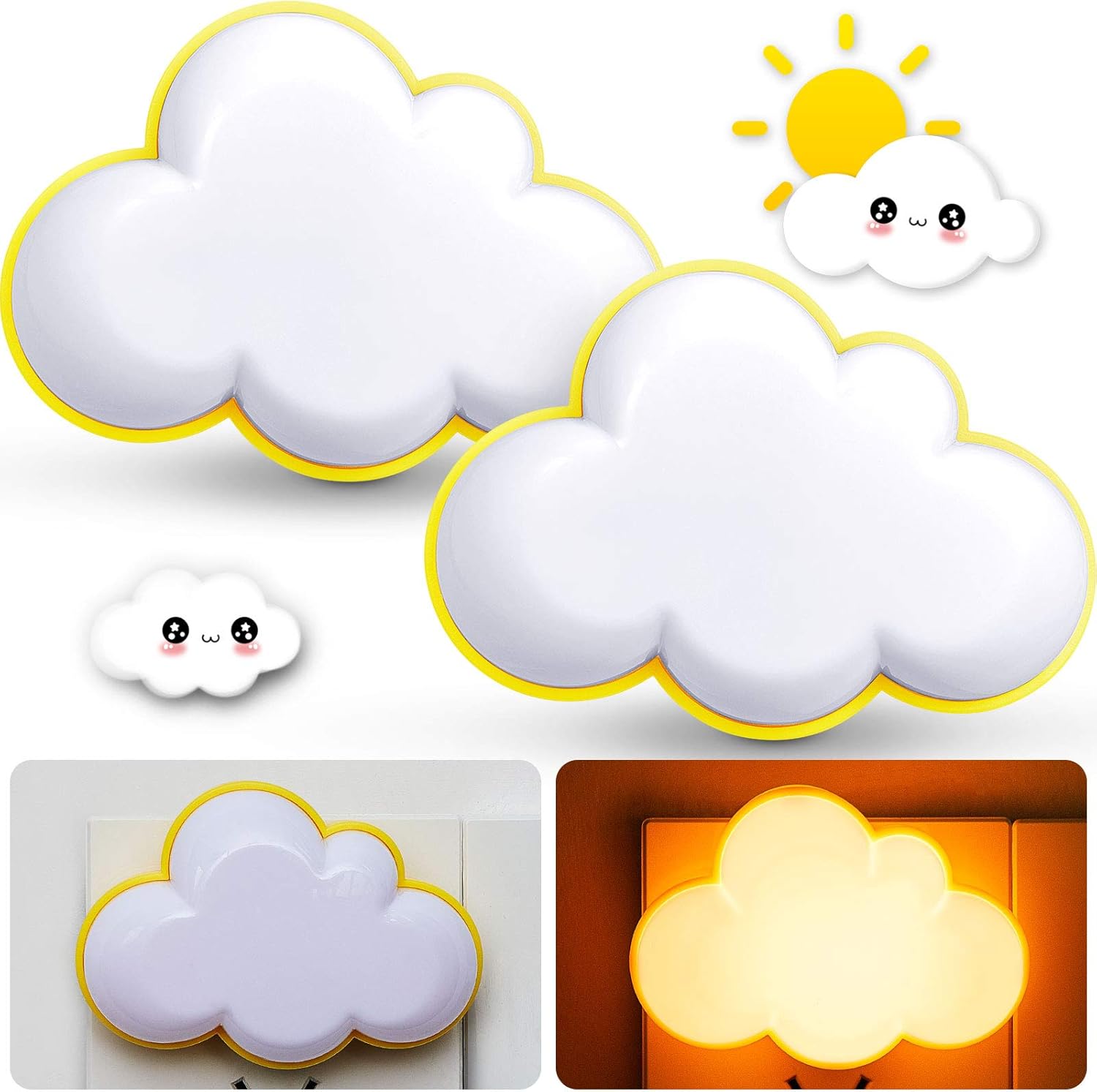 2 Pieces LED Cloud Night Light Warm Sensor Plugin Lamp