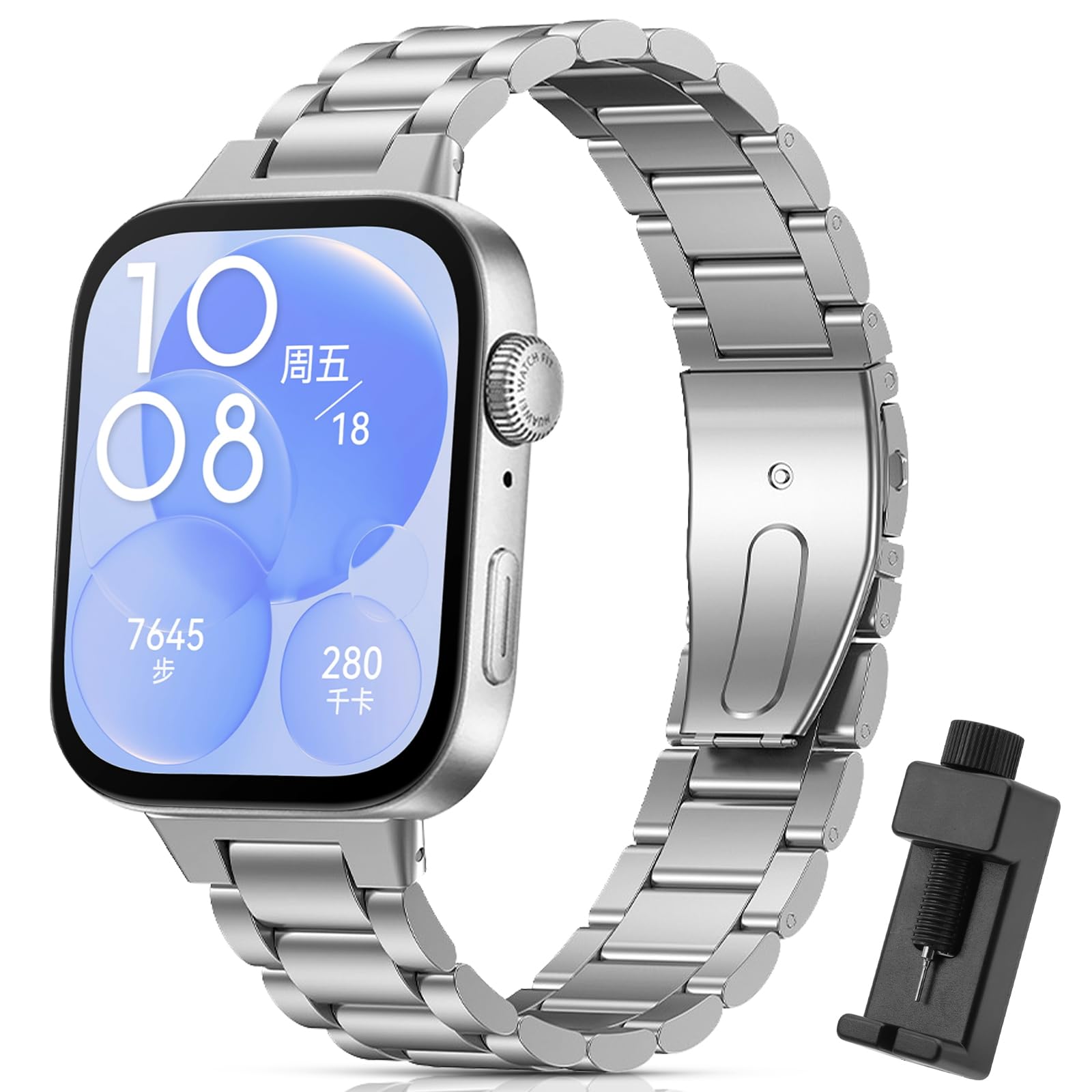 CHULN Metal Bracelet for Huawei Watch Fit 3, Adjustable Stainless Steel Replacement Bracelet for Huawei Watch Fit 3 Women Men.(No Host)