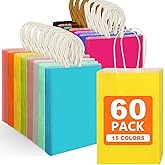 MITINU 60PCS Paper Gift Bags, 5.8"x3.2"x8.25" Party Favor Bags Bulk Rainbow Goodie Small Gift Bags with Handles for Kids Birthday Baby Shower Crafts Wedding Party Supplies (15 Colors)