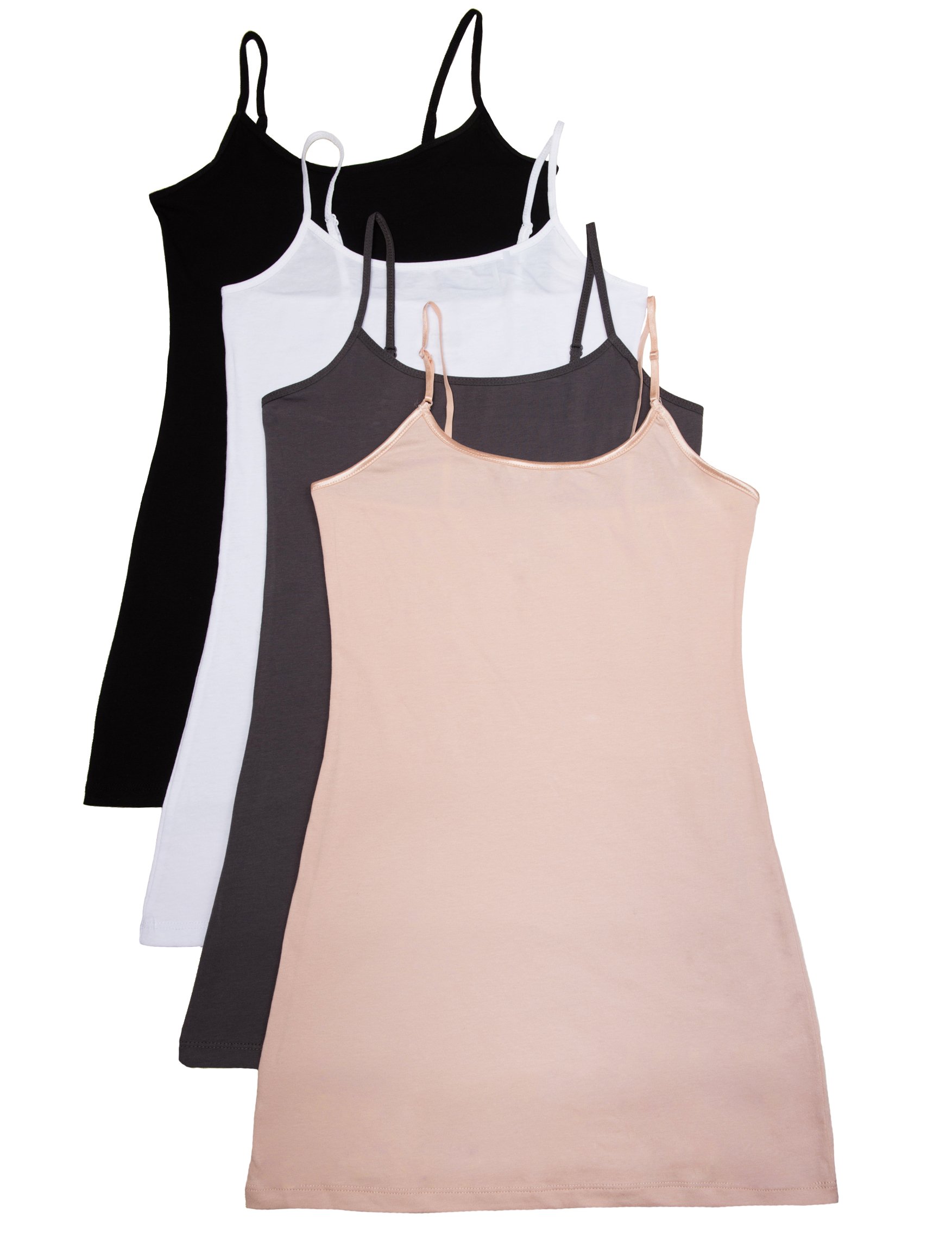 4 Pack Active Basic Cami Tanks (Medium, White/Black/D.Khk/Charcoal) on