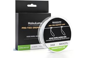 HAISULUME Pre-Tied Dropper Loop Knots Fishing Line, 80 Knots Monofilament Leader with 5.5" Loop Diameter & 18" Spacing, Saltwater & Freshwater Fishing Knots Line for Sea Bass, Snapper, Cod （20LB 30LB 60LB）