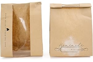 SIS & COLLECTIVE 50 pk Paper Bread Bags for Homemade Bread Gift Giving | Kraft Paper Bread Loaf Bags with Window | Sourdough Bread Bags for Gifting | Tin Tie Tab | Cookies | Bakery | Treat Packaging | Home Kitchen