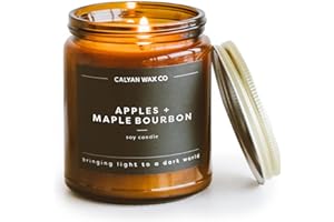 Calyan Wax Co. Apples & Maple Bourbon Scented Candle - 57 Hour Burn - Luxury Non Toxic Soy Wax Candles - Long Lasting Amber Glass Jar Candle for Home - 7.2oz
