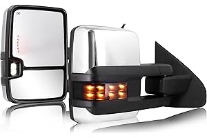 Sanooer Towing Mirrors Chrome for 2014-2018 Chevy Silverado GMC Sierra 1500 2500 HD 3500 HD with Power Glass LED Arrow Turn Signal Light Backup Lamp Running Light Heated Extendable Pair Set