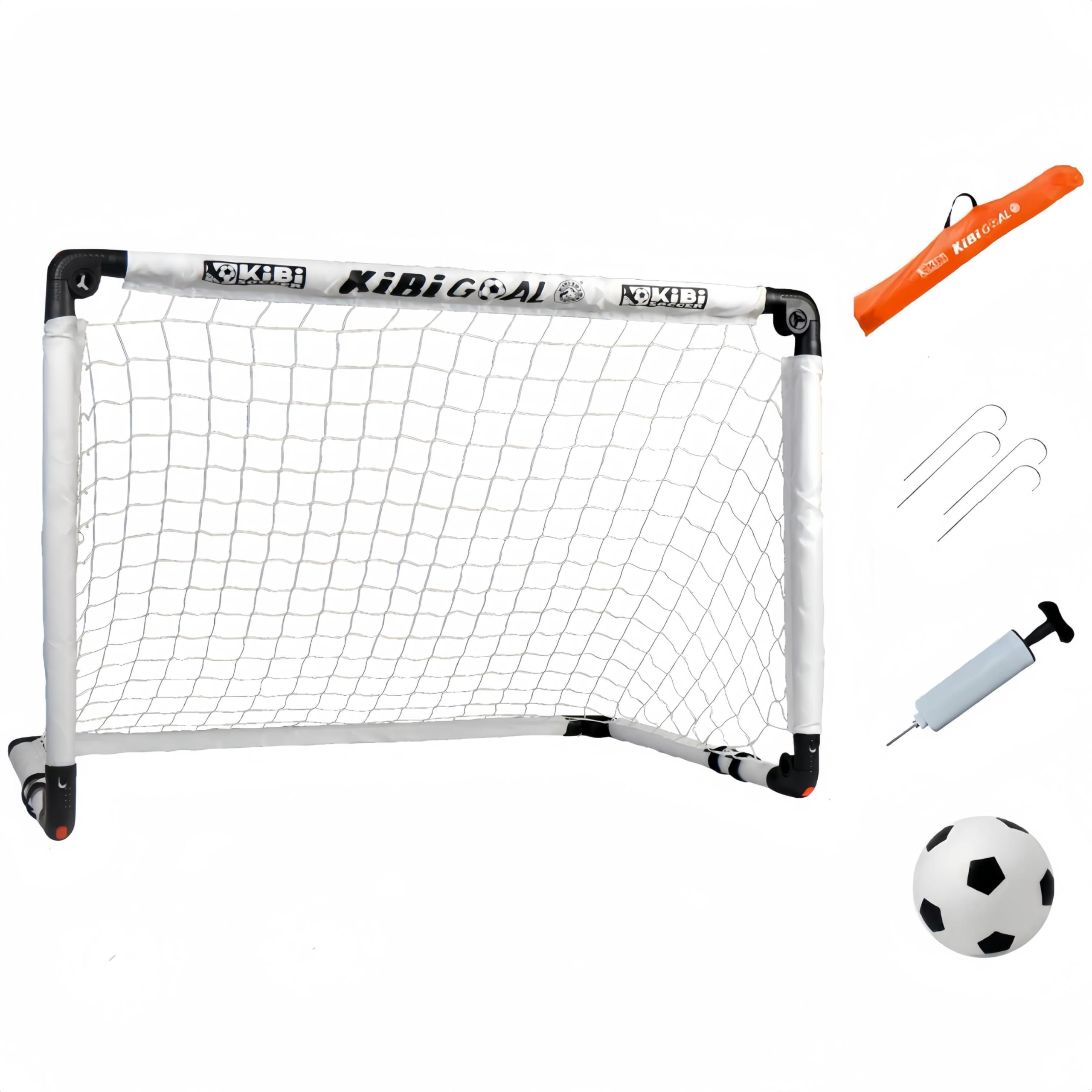 KiBiGOAL Kids Football Goal Set, Portable Foldable Kids Goals for the Garden + Indoor + Outdoor Children Football Toy(35.43in x 23.62 Goals White + 15cm Ball)