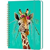 Spiral Notebook - A5 Spiral Notebooks, 8.3'' × 5.8'', 160 Pages, Aesthetic Journaling Notebooks for Women, College Lined Notebook with Elastic Closure, Back Pocket, for School Office, Giraffe