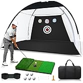 Golf Net: 10 x 7ft Golf Hitting Practice Net for Backyard Driving, Indoor & Outdoor Chipping Training Net with Mat, Targets & Balls, Ideal Gifts for Christmas Him Men Dad Husband Grandpa Boys Golfers