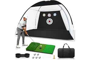 XINPOINT Golf Net: 10 x 7ft Golf Hitting Practice Net for Backyard Driving, Indoor & Outdoor Chipping Training Net with Mat, Targets & Balls, Ideal Gifts for Christmas Him Men Dad Husband Grandpa Boys Golfers