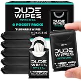 DUDE Wipes Mint Chill Pocket Packs, Adult Flushable Travel Wipes, 48 Count | 6 pocket packs of 8 flushable butt wipes. Travel essentials. 99% water, tea tree oil, vitamin E and aloe. Septic safe.
