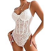 Lilosy Sexy Corset Top Floral Lace Mesh Sheer Lingerie Bodysuit Bustier Cami Outfits