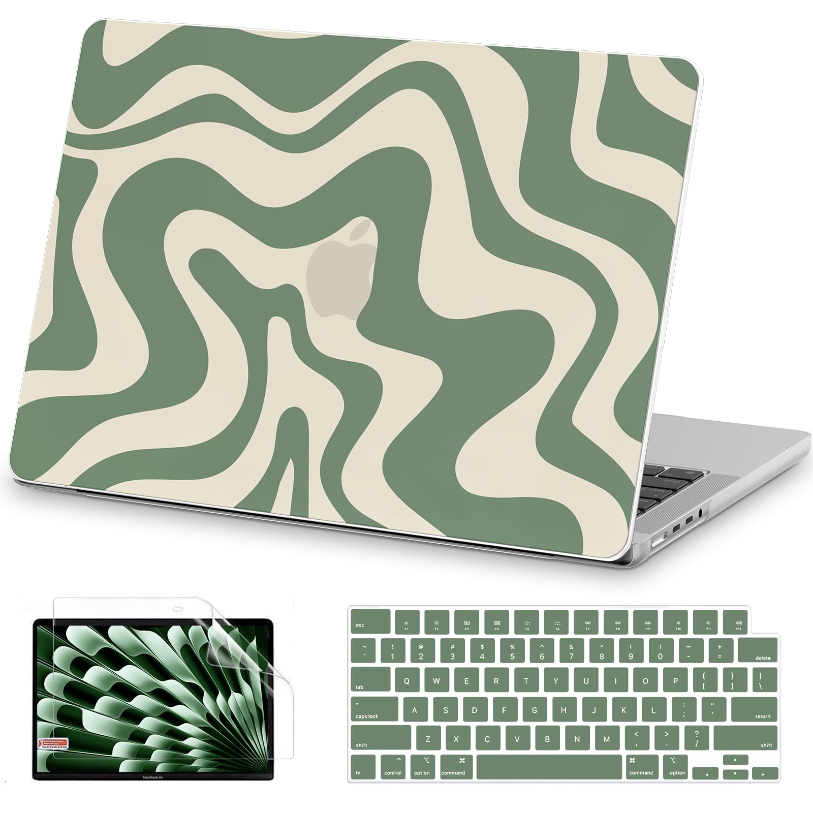 Photo 1 of AKIT Compatible with MacBook Pro 16 inch Case 2025 2024-2021 M4 M3 M2 M1 Pro Max A3403 A3186 A2991 A2780 A2485, Unique Pattern Hard ShellLaptop Case+Screen Protector+Keyboard Cover, Green Wave
